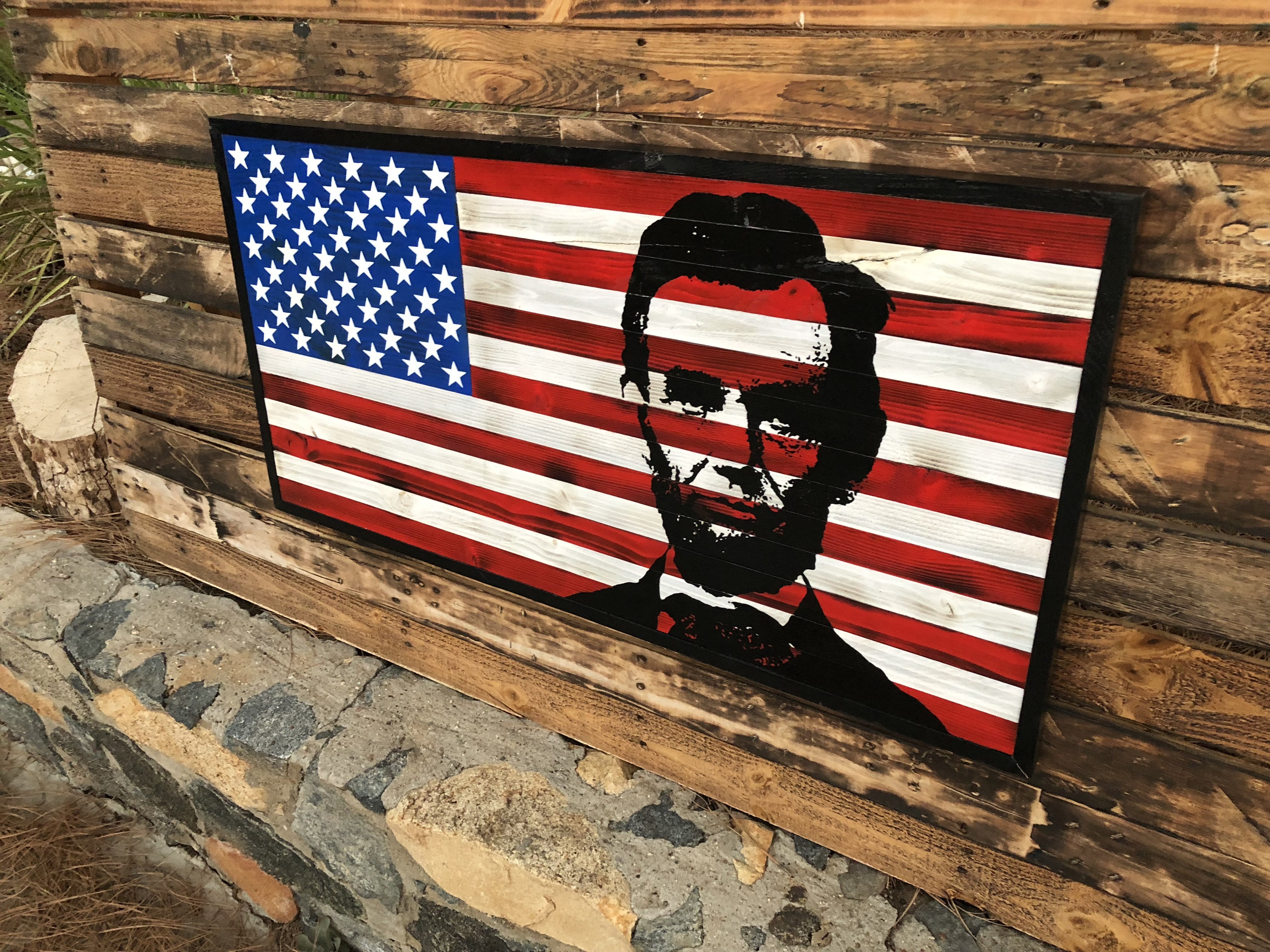 16 by 16 3dRose pc_52683_1 Abraham Lincoln-President Abraham Lincoln with American Flag in Sepia Tone Colors-Pillow Case 