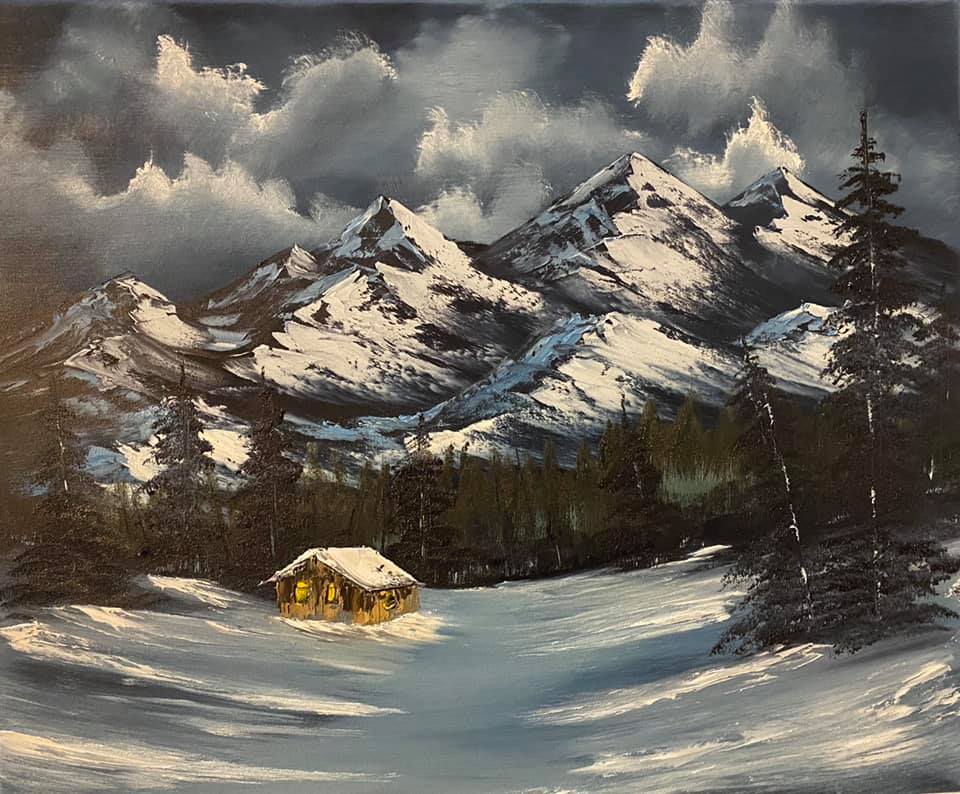 Fine Art - Oil Painting "Snow Cap Cabin" by Sonny Sinay