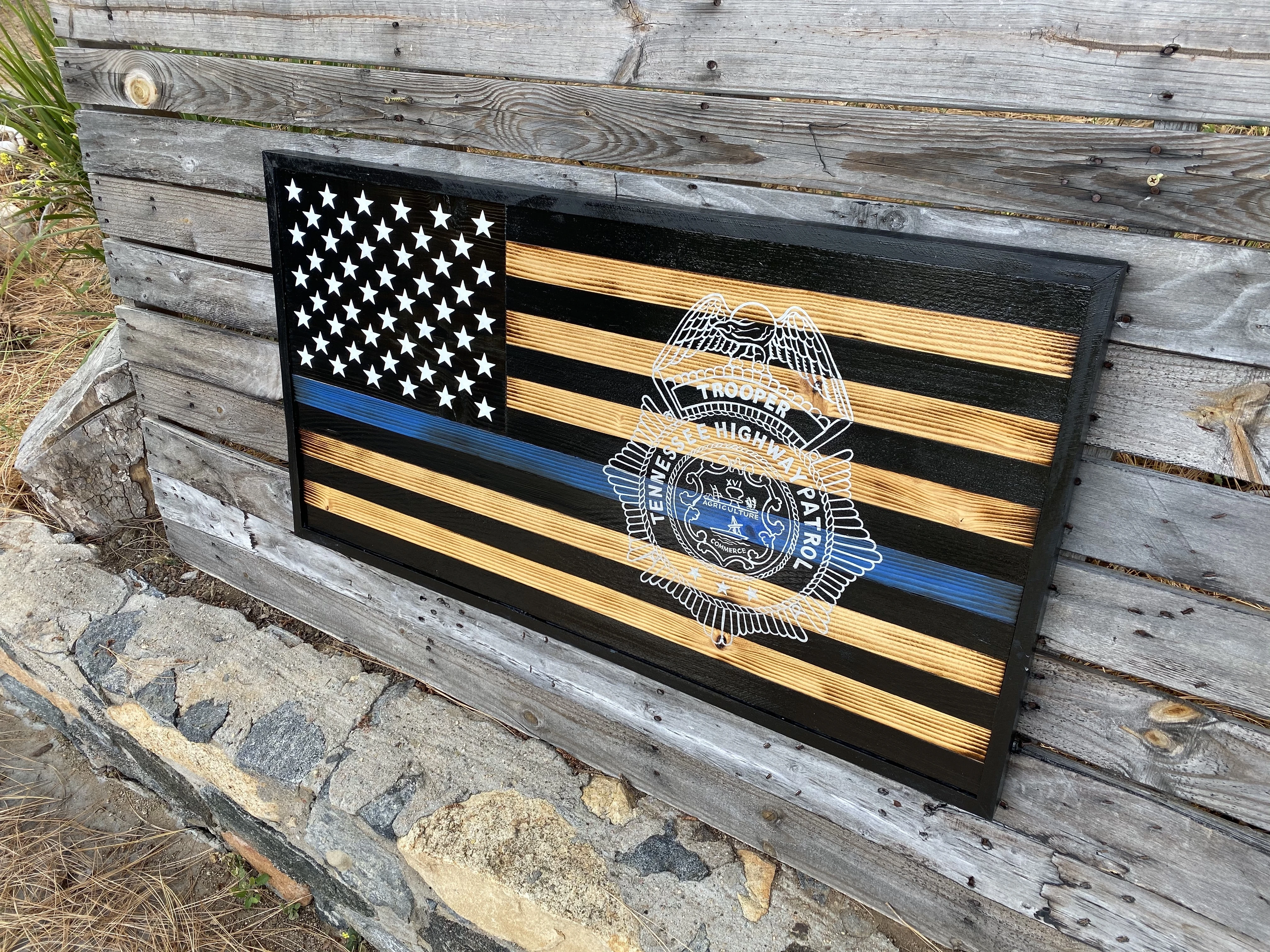Rustic Thin Blue Line Badge Silhouette