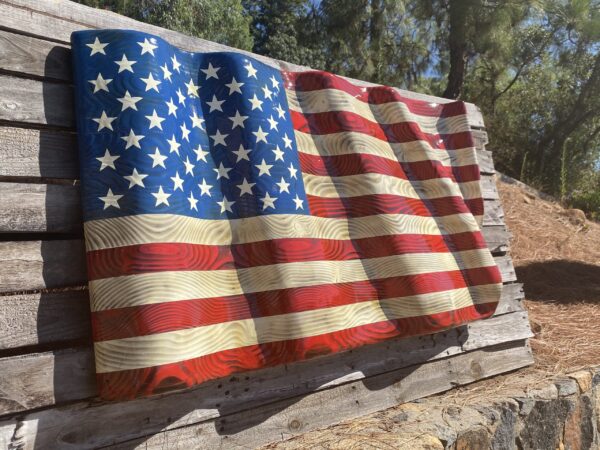 Hand Carved Large Waving Flag (44" X 25")