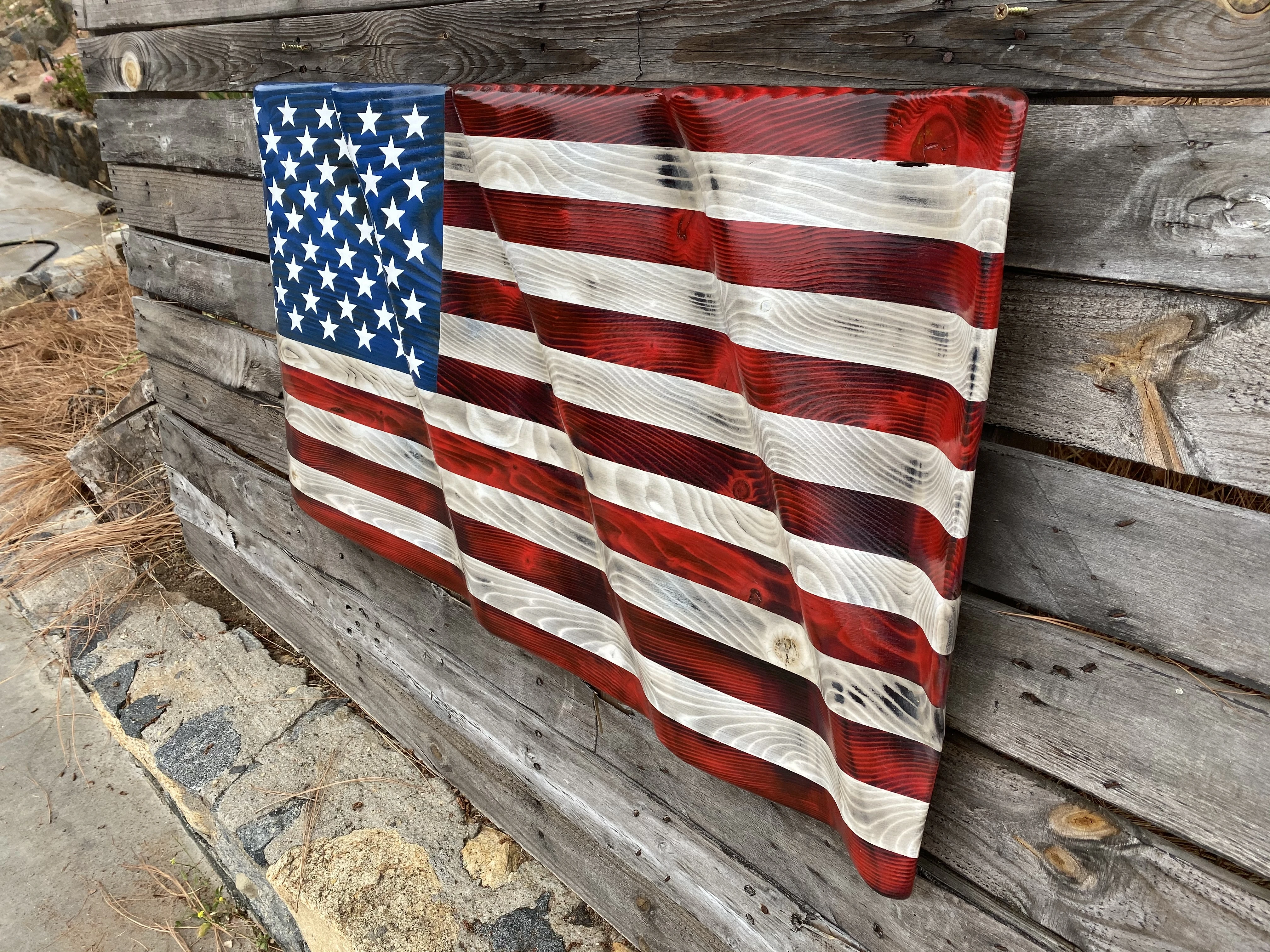 Hand Carved Waving Flag (35" X 19")
