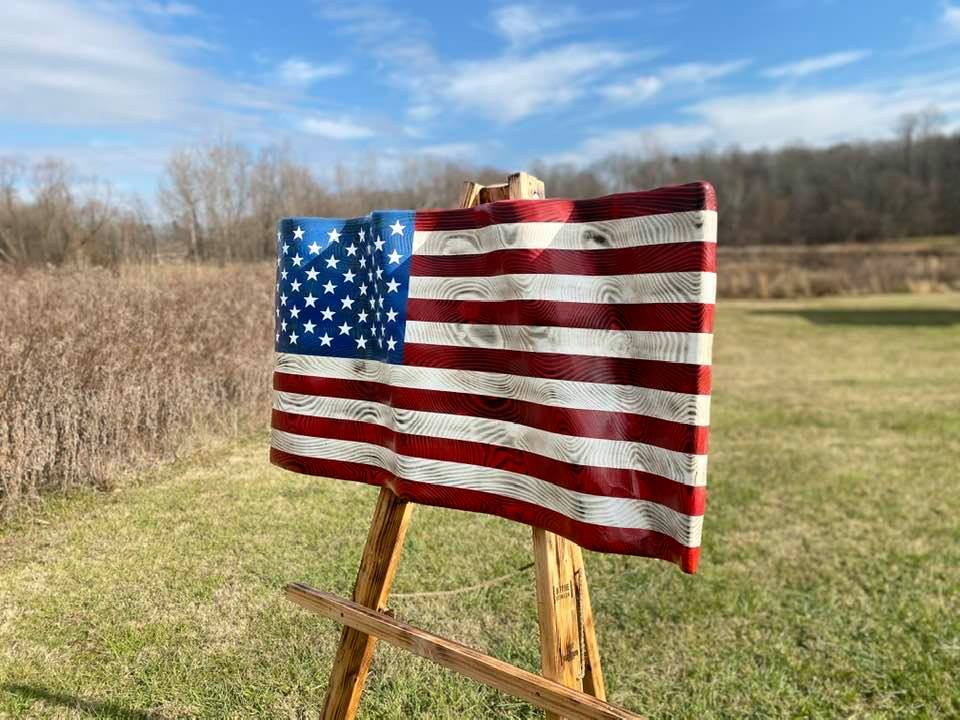 Hand Carved Large Waving Flag (44" X 25")