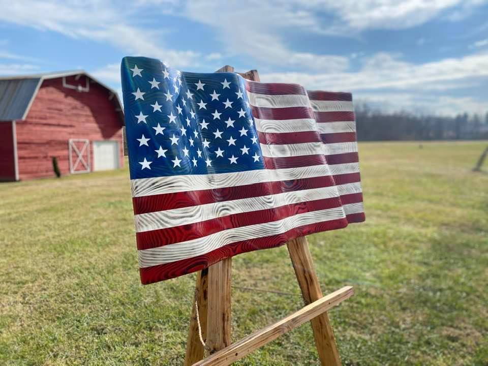 Hand Carved Large Waving Flag (44" X 25")