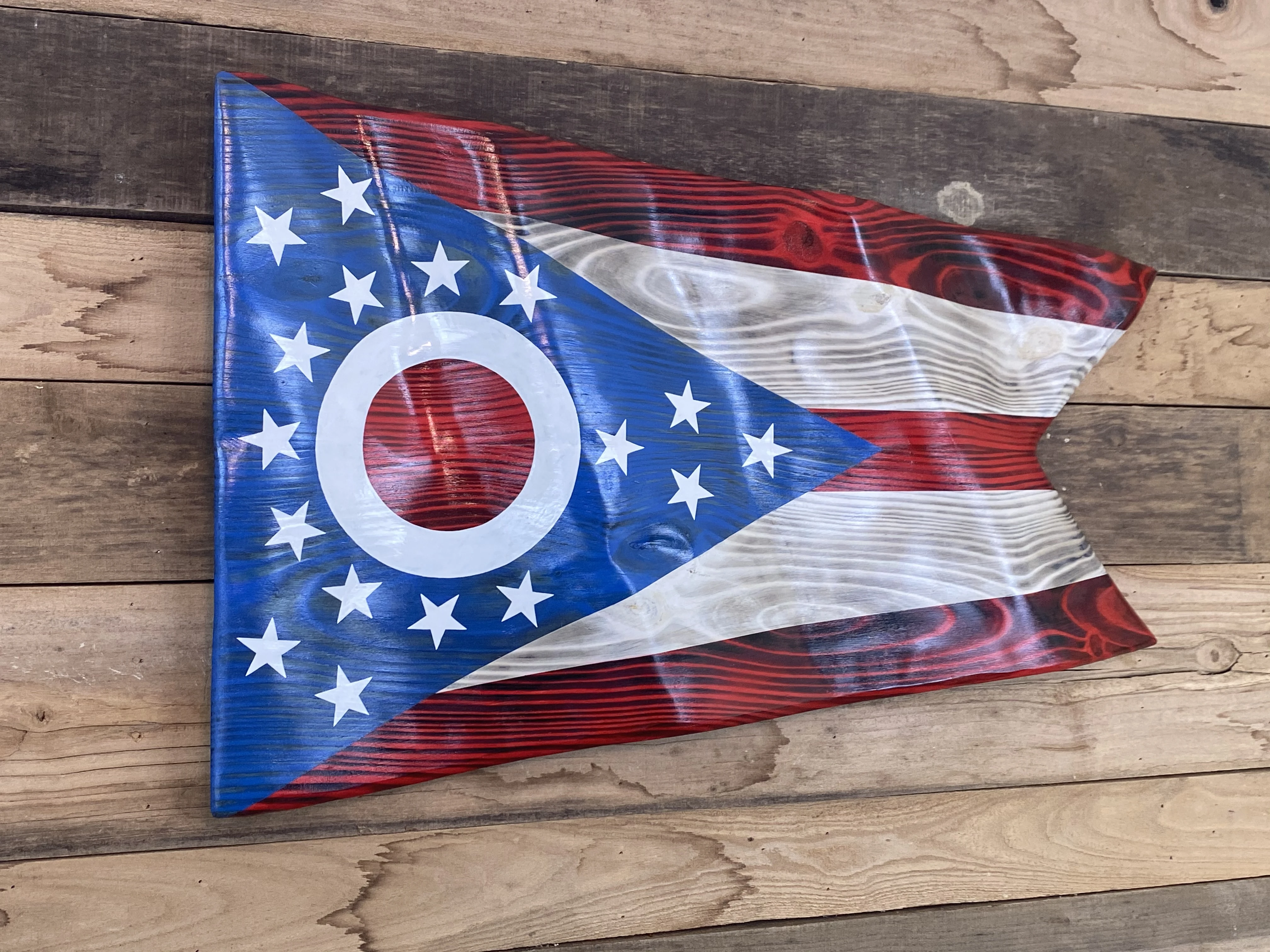 Hand Carved Ohio Waving Flag