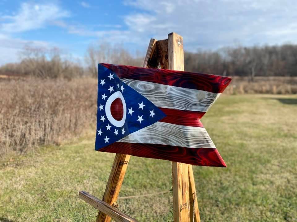Hand Carved Ohio Waving Flag
